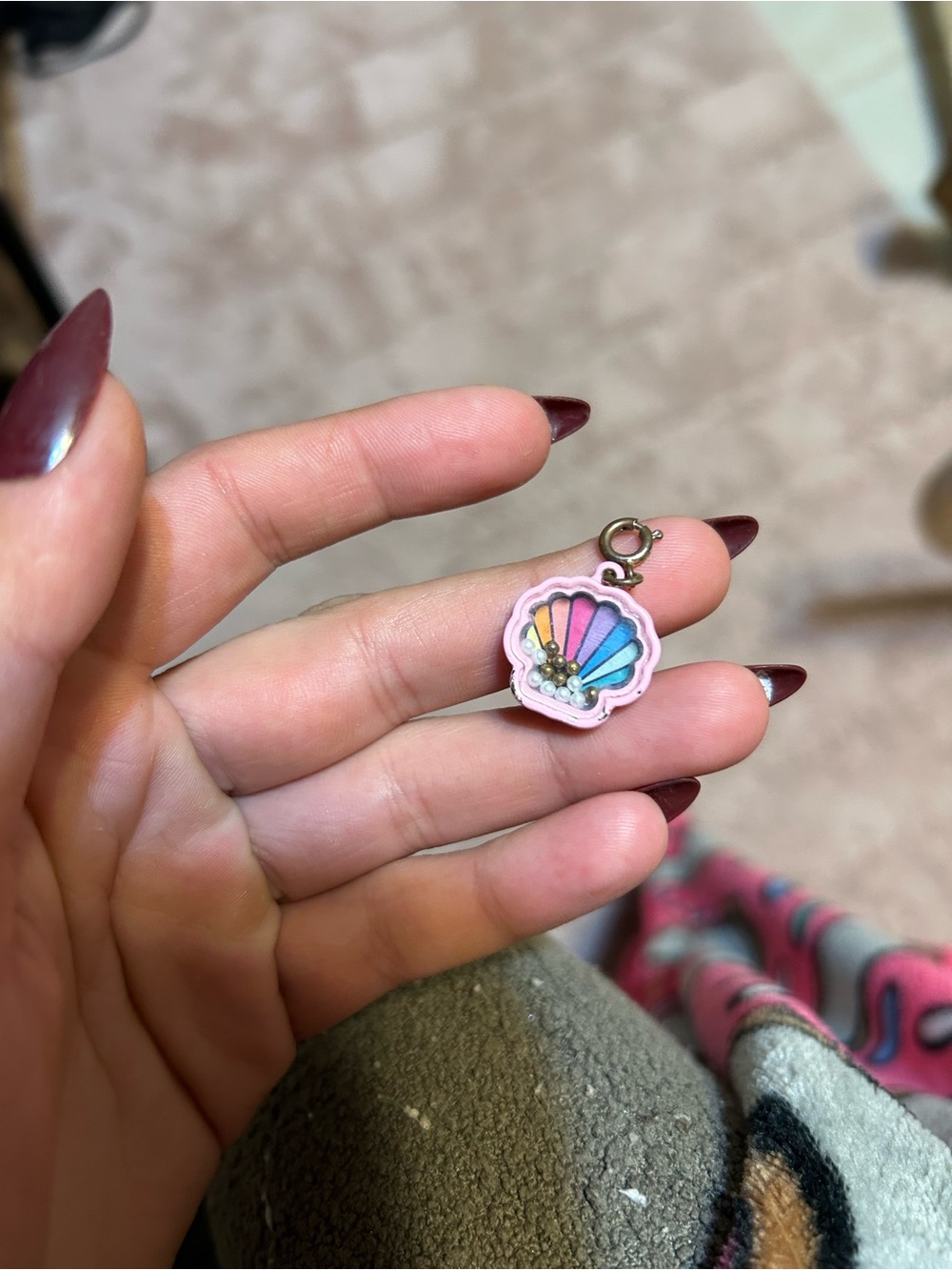 Pink Multicolor Shell Charm Pendant Necklace Accent